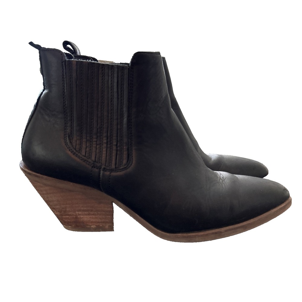 Patina Portland Leather Goods Women's 8.5 Dakota Western Ankle Boot Black Chunk